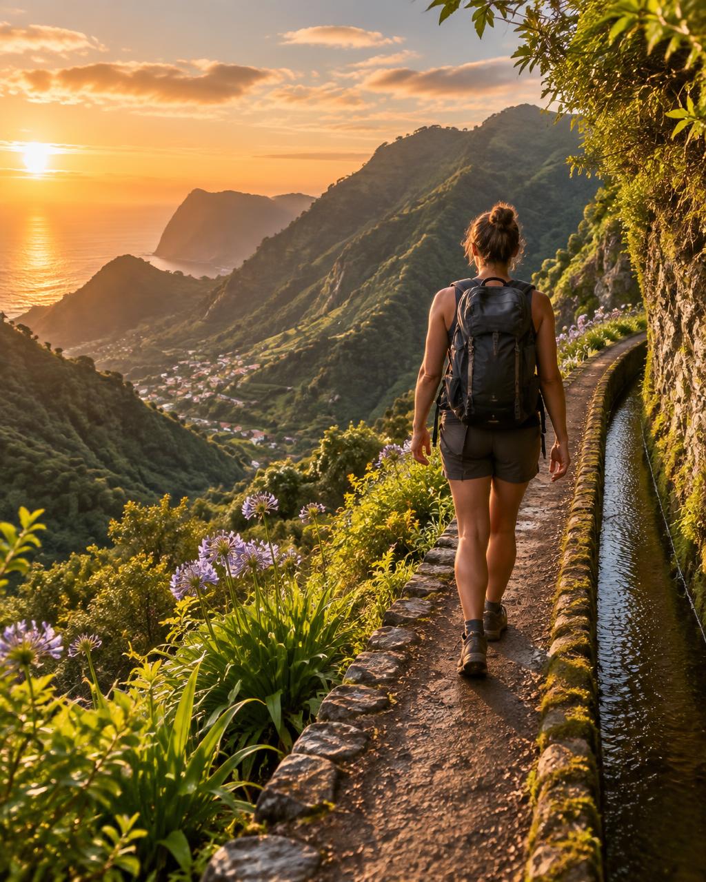 Wandelen over een groen levadapad op Madeira